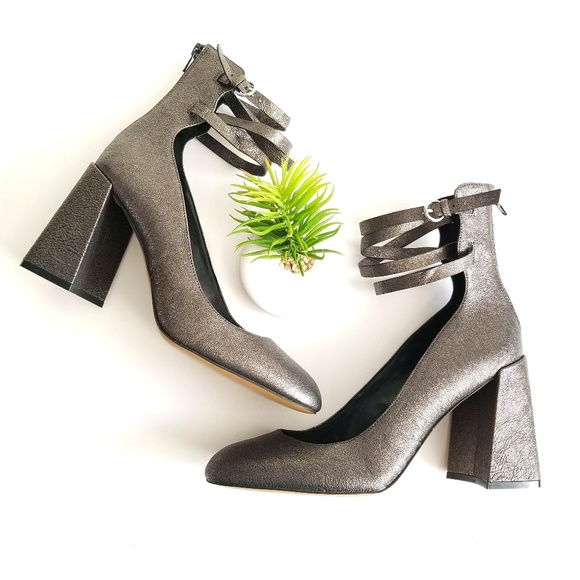 1.STATE Womens Makal Flared Heel Pumps Silver Shoe - Picture 1 of 12